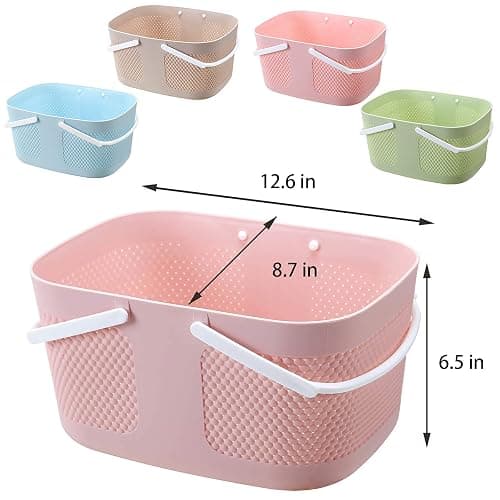 Shower Caddy Basket, Portable Large Capacity Thickened Plastic Organizer Storage Tote with Handles Drainage Toiletry Bag Bin for Bathroom, College Dorm Room Essentials, Kitchen, Camp, Gym, Pink thumbnail 3