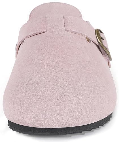 Intini Womens Suede Clogs Mens Leather Mules Cork Footbed Sandals with Arch Support - 8.5 Women/7 Men - Pink thumbnail 2