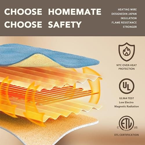 Homemate Heated Electric Blanket Twin 62"x84" Heating Throw Blanket | Fast Heating with 10 Heating Levels 8 Hours Auto Off Over-Heated Protection Warm Soft Flannel Winter Gifts for Women ETL thumbnail 5
