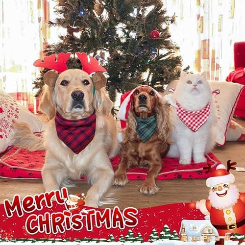 Christmas Dog Bandanas, 6PCS Plaid Holiday Dog Bandanas for Boy Girl, Washable Reversible Cotton Bibs Scarf, Adjustable Square Pet Kerchief Birthday Christmas Gift for Small to Large Dogs Puppy Cats thumbnail 6