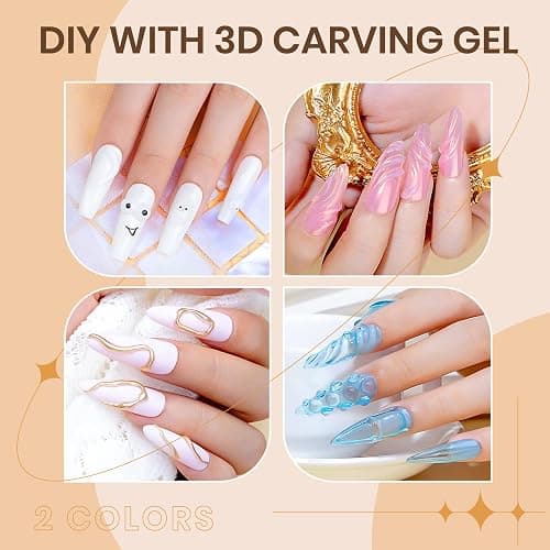 SUPWEE 3D Nail Art Gel 2PCS, Korean 3D Tube Nail Gel Sculpting Gel for Nail Art Soft Tube DIY Carving Drawing Line Painting Gel for Nail Design Clear and Milky White, 30g thumbnail 4
