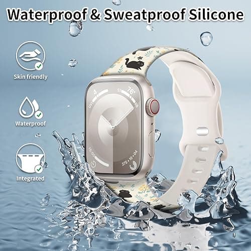 Sport Watch Band Compatible with iWatch Band 38mm 40mm 41mm Women, Soft Silicone Floral Print Sport Strap Replacement Wristbands for iWatch Series Ultra 9 8 7 6 5 4 3 2 1 SE thumbnail 2