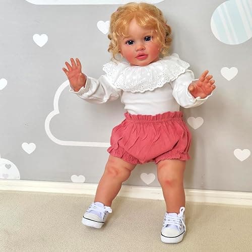 Ardol 26 Inches Newborn Real Toddler Baby Size Rooted Blond Curly Hair Realistic Baby Dolls Look Real Lifelike Reborn Princess Girl Collectible Art Doll with Soft Cloth Body thumbnail 2