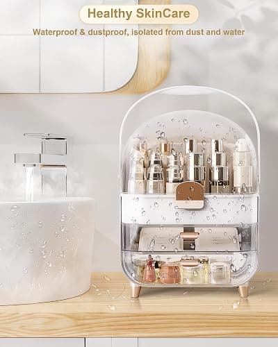 Makeup Organizer with Lipstick Holder, Skincare Organizers Storage Box Cosmetic Display Cases, Teen Girl Gifts Make up Organizers for Vanity, Dresser, Countertop, Bathroom(Rose Gold) thumbnail 8