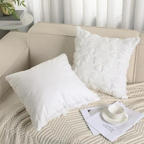 Mixweer Bow Pillow Covers Set of 2 Coquette Room Decor Cute Faux Fur Soft Coquette Bowknot Preppy Stuff Fluffy Plush Aesthetic Pillow Covers for Bed Sofa Couch(18 x 18 Inch,Cream White) thumbnail 6