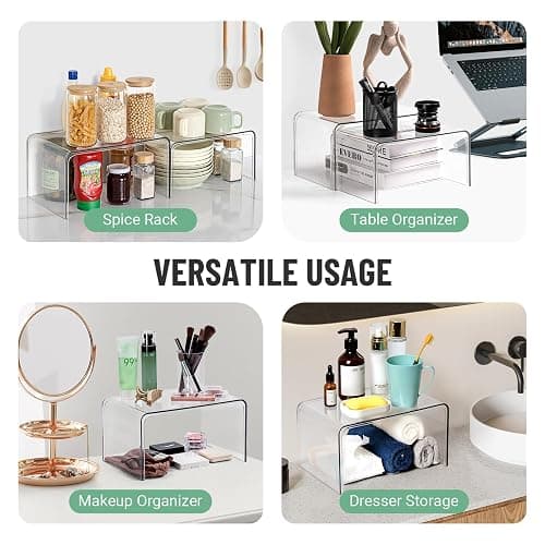 Clear Cabinet Organizer, Shelf Organizer Set of 2 for Kitchen Pantry Organizers and Storage, Display Cabinet Shelf Room Decor Countertop Desk Shelves, Patented Spice Organization for Cabinet thumbnail 5