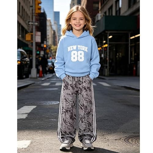 Voxikodex Size 9-16 Years Girls Clothes 2Piece Hoodie Sweatshirt & Wide Leg Pants Teen Girls Fall Winter Outfits Set thumbnail 4