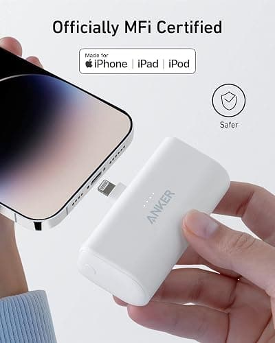 Anker Nano Portable Charger for iPhone, with Built-in MFi Certified Lightning Connector, Power Bank 5,000mAh 12W, Compatible with iPhone 14/13/12 Series (White) thumbnail 2