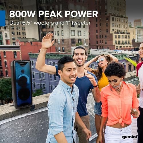 Gemini Bluetooth Party Speaker 800W with LED Lights, Dual 6.5” Woofers, Mic & Guitar Inputs, TWS Pairing, USB/FM/AUX/Bluetooth Playback, 16 Hr Battery – Portable Speaker for Parties (GLS-550) thumbnail 2