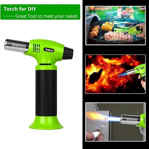 Sondiko Butane Torch Lighter, Refillable Kitchen Torch with Safety Lock and Adjustable Flame for Desserts, Creme Brulee, and Baking, Green thumbnail 4