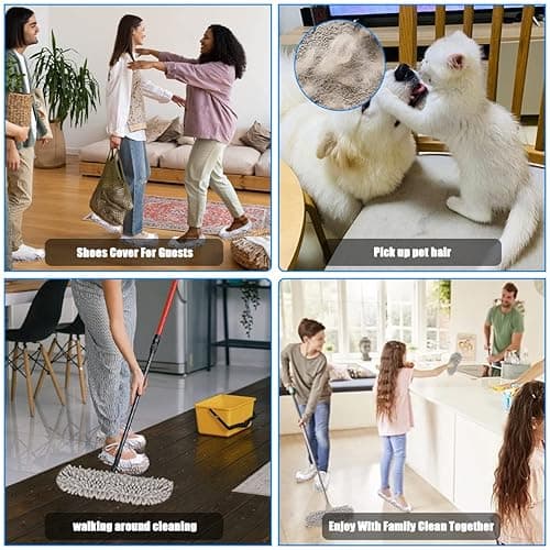 WellMall 8 Pcs Mop Slippers Socks Floor Cleaning,Microfiber Shoe Covers dust Washable Reusable for Woman Man House Kitchen (Grey) - Gray thumbnail 8