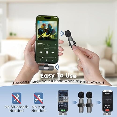 USB C Mini Wireless Lavalier Microphone for iPhone 15 16, iOS and Android Devices - Noise Reduction Lapel Mic for Recording, Clip on Mic, Omni Lav Mic for Video Recording, Tiktok, Youtube, Vlog - Black K1 for USB C thumbnail 5