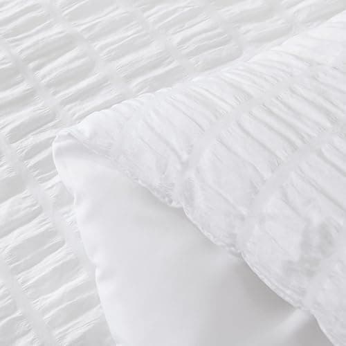 AveLom Seersucker White Comforter Set Full, 3 Pieces- 100% Soft Washed Microfiber Lightweight Comforter with 2 Pillowcases, All Season Down Alternative Bedding Set (80x90 inches) thumbnail 8