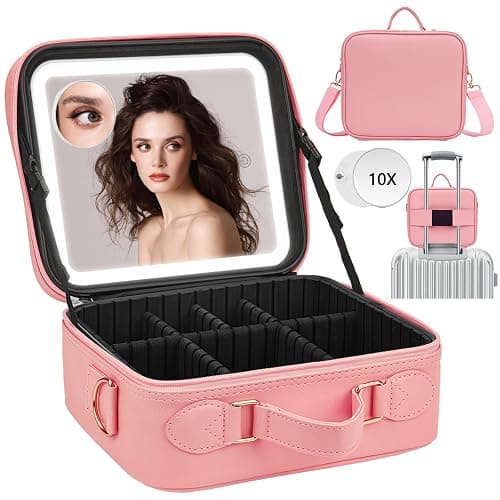 Travel Makeup Bag with Light Up Mirror,Makeup Travel Case with adjustable dividers,Waterproof Makeup Train Case,lighted Makeup Case with Detachable Mirror - Image 1