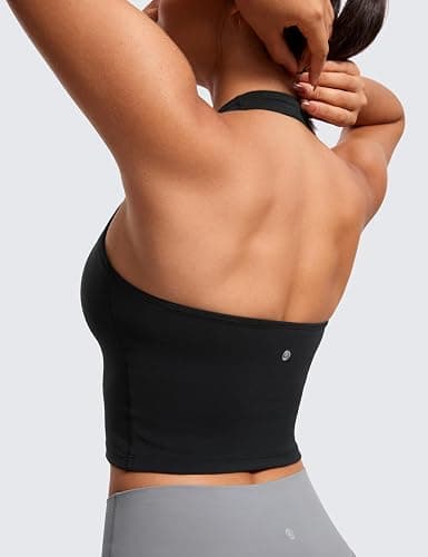 CRZ YOGA Butterluxe Women's Halter Neck Sports Bra Padded Longline Yoga Bras Workout Sport Crop Top with Built in Shelf Bra thumbnail 4