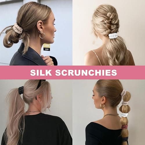 6Pcs Silk Hair Ties Small 22 Momme 100% Pure Mulberry Silk Scrunchies for Women Girls Thin Skinny Hair Sleep Scrunchies No Damage(Color 07) thumbnail 7