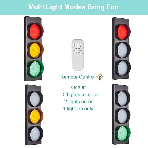 PANLAVIE Traffic Light Wall Lamp Remote Control Retro Kids Bedroom Stop Light, Plug in Industrial LED Wall Sconce, 18.5’’ Vintage Fun Signal Lights for Home Office Bar Garage Car Room Decor Christmas thumbnail 6