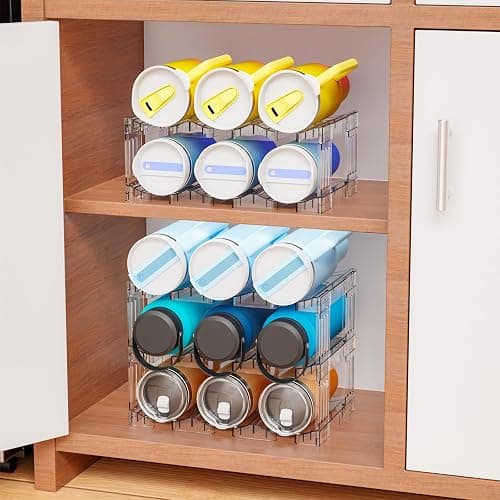 Yieach Large Stanley Cup Holder With Handle Groove,Stackable Tumbler and Water Bottle Organizer for Kitchen Cabinets,2 Tier Waterbottle and Cup Storage Organizer for 40 OZ Yeti,Owala,Yeti Storage thumbnail 8