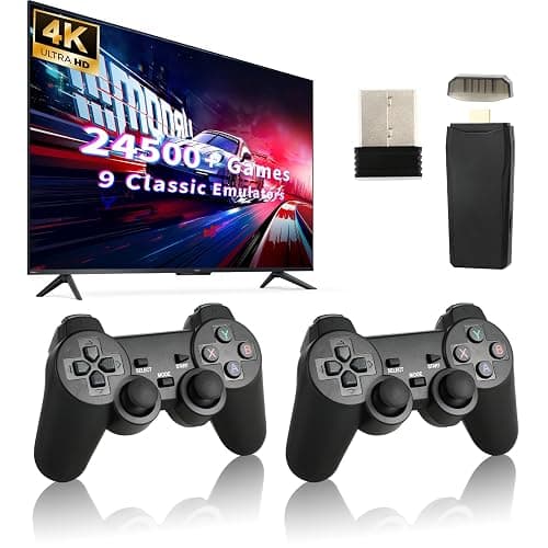 Retro Game Console, Wireless Retro Game Console, Built-in 9 Emulators, 4K HDMI Output, Dual 2.4GHz, Built-in 24500 Games, Plug and Play Video Games, Black - Image 1