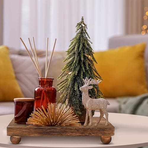 Amyhill Wood Pedestal Stand Kitchen Soap Tray Farmhouse Wooden Riser Stand for Kitchen Bathroom Counter Table Decor Plant Candle Vases Display (Dark Brown, 12 x 7 inch) thumbnail 5