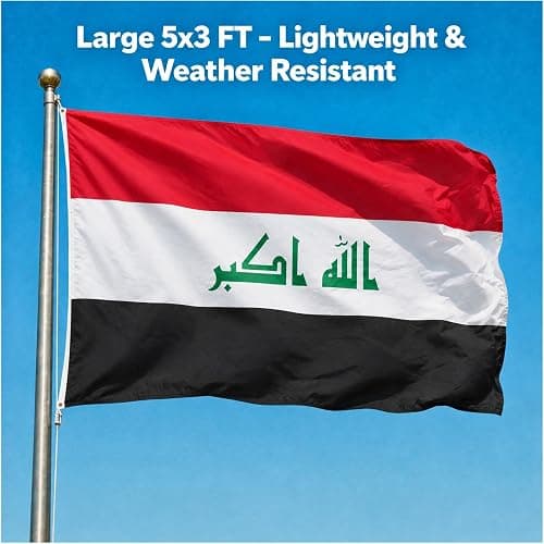 Iraq Flag 5ft x 3ft with Brass Eyelets – Polyester Iraqi Flag Banner for FIFA World Cup Football Matches, Fan Zones, Home & Garden Display thumbnail 3