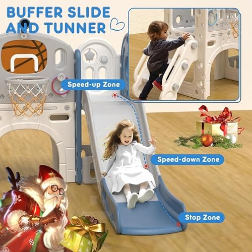 XJD 8 in 1 Toddler Slide Set, Kids Slide for Toddlers Age 1+, Toddler Climber Slide PlaySet with Basketball Hoop and Ball,Outdoor Indoor Playground for Toddlers 1-3 (Blue Gley, 8 in 1) thumbnail 4