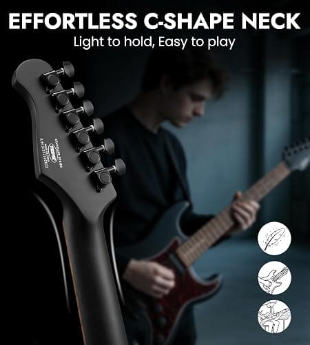 Tostar Electric Guitar Kit with Amp HSS Pickup Beginner Electric Guitar Stratocaster with Gig Bag,Capo,Tremolo, Strap, Picks 39" Full Size Electric Guitars Heavy Metal 6 String for Gifts Satin Black thumbnail 6