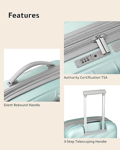 LUGGEX Carry on Luggage with Charger, Lightweight Suitcase 2 Piece with Spinner Wheels (Mint, 14/20) thumbnail 8
