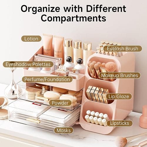 UFORU Makeup Organizer for Vanity with Brush Holder, Countertop Skincare Organizer with 2 Drawers, Spacious Cosmetic Display Case for Perfumes, Eyeshadow Palettes, Nail Polishes thumbnail 6