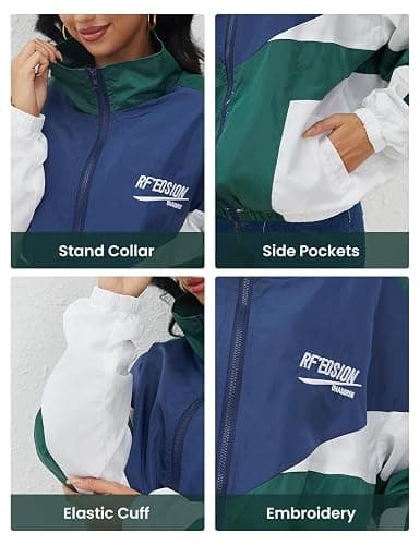 Wyeysyt Women's Y2k Jacket Zip Up Lightweight Windbreaker Jacket Varsity Oversized Sport Jacket Y2k Clothing 90s Jacket thumbnail 6