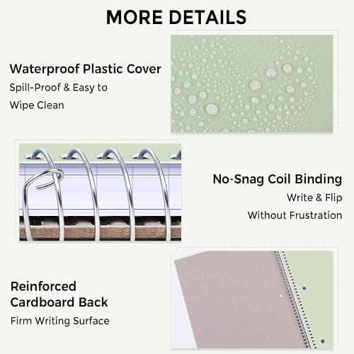 SKYDUE 8"x10.5" Spiral Notebook - College Ruled 100 Sheets, 1 Subject Notebook for School & Office, 3-Hole Punched Paper, Green thumbnail 4