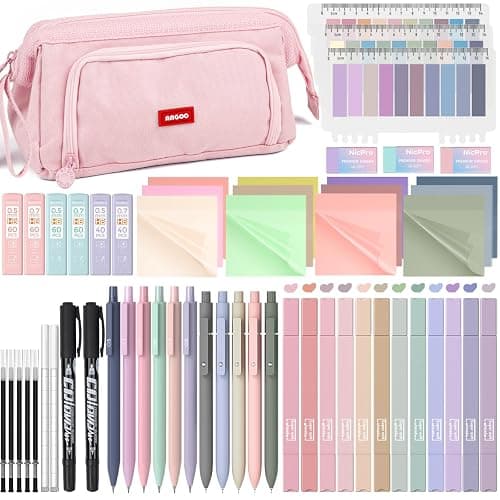 Nicpro 57 PCS Aesthetic Book Annotation Kit with Pen Case, 12 Dual Highlighters, 5 Gel Pens, 6 Mechanical Pencil, 2 Markers 1200PCS Transparent Sticky Notes and Tabs for Bible Study Student Stationary - Image 1