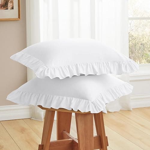 Yvrcen Ruffle Throw Pillow Covers, White, 18x18 Inches, 2 Pack | Square Pillow Cases, Microfiber, Decorative Pillow Shams, For Sofa Couch Bedroom Living Room thumbnail 4
