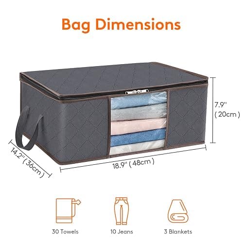 Lifewit 6 Pack Clothes Storage Bag, Foldable Storage Bin Closet Organizer with Reinforced Handle, Sturdy Fabric Blanket Storage with Clear Window, Storage Containers for Clothing, Bedding, Gray thumbnail 4