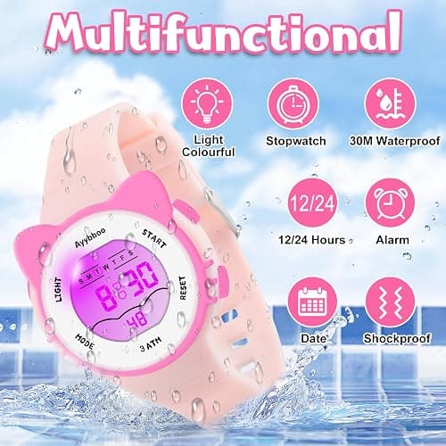 Ayybboo Kids Digital Analog Watches for Girls Boys, 7 Color Lights Waterproof Cute Wristwatches for Kids with Alarm Stopwatch, Great Present for Girls Boys Ages 5-13 thumbnail 4
