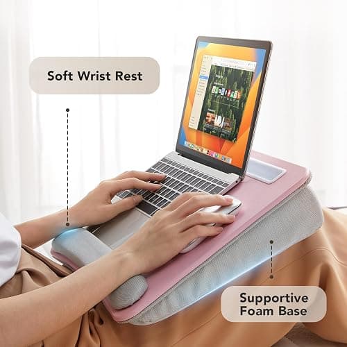 HUANUO Lap Laptop Desk - Portable Lap Desk with Cushion, Fits up to 15.6 inch Laptop, Anti-Slip & Storage Function - Pink thumbnail 6