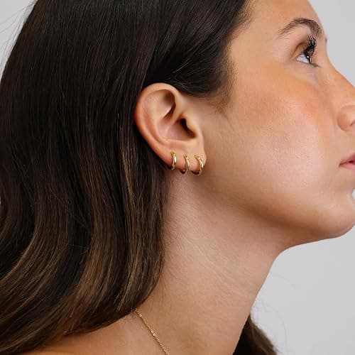 Gokeey Small Gold Huggie Hoop Earrings Set for Women 14K Gold Plated Hypoallergenic Lightweight Earrings for Sensitive Ears Everyday Earrings Sets for Multiple Piercing Cartilage Hoop Earrings Stack Jewelry thumbnail 4