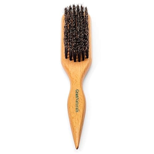 GranNaturals Boar Bristle Slick Back Hair Brush for Sleek Ponytail Bun & Smoothing Baby Hairs, Flyaways, Edge Control - Backcombing & Teasing Hairbrush with Wide Rat Tail for Sectioning & Parting