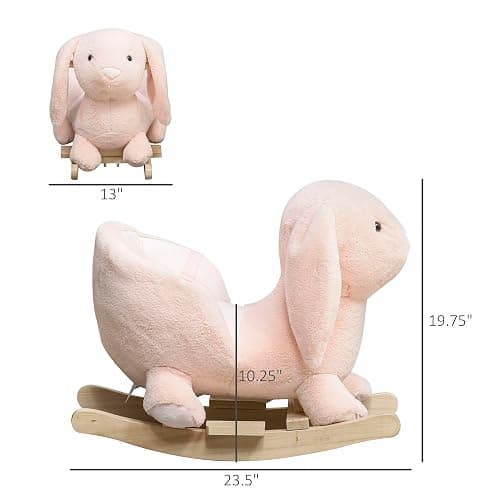 Qaba Baby Rocking Horse, Plush Rabbit Animal Rocker with Simulated Sound, Wooden Base, Seat Belt, Stuffed Rocking Chair for Toddler 18-36 Months, Pink thumbnail 3