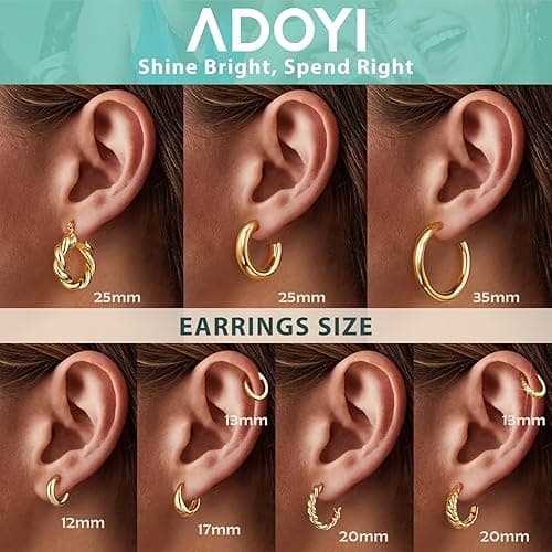 Adoyi 9 Pairs Gold Hoop Earrings Set for Womens Twisted Huggie Hoops Earrings 14K 18K Gold Plated for Girls Valentines Mother's Day Birthday Gifts Lightweight thumbnail 8