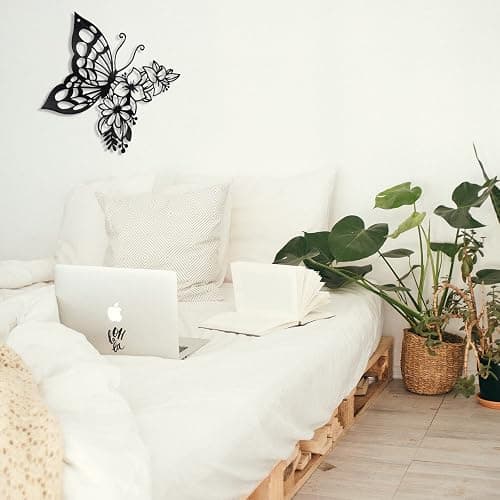 Butterfly Decoration Black Wall Art Boho Hanging Flower Wall Home Decor | Medium size floral butterfly wall art,lovely boho modern decor for bedroom and living room. thumbnail 3