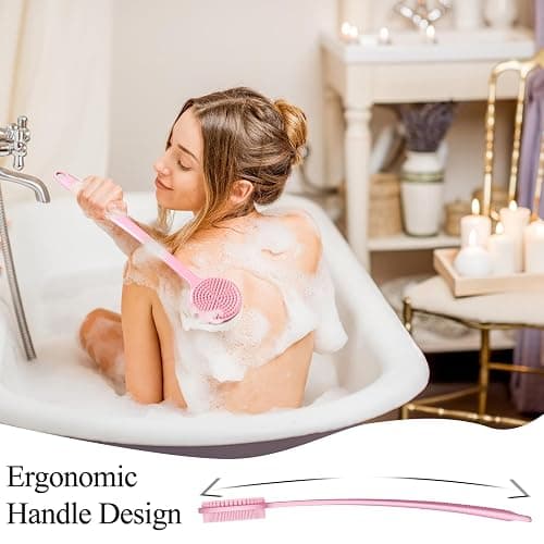 Silicone Back Scrubber for Shower, 17in Lengthen Long Handle Body Brush, Double Sided Shower Brush for Shower Exfoliating and Massage Can Produce Rich Foam, Long Handle Back Scrubber for Men thumbnail 5