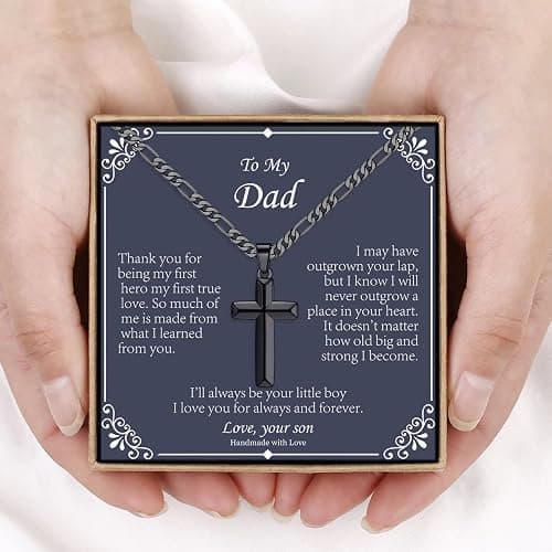 IEFLIFE Easter Basket Stuffers - Cross Necklace Easter Gifts for Men Boys, Silver/Black/Gold Figaro Chain Cross Necklaces for Men, Baptism Religious Christian Gift for Son Boyfriend Husband thumbnail 5