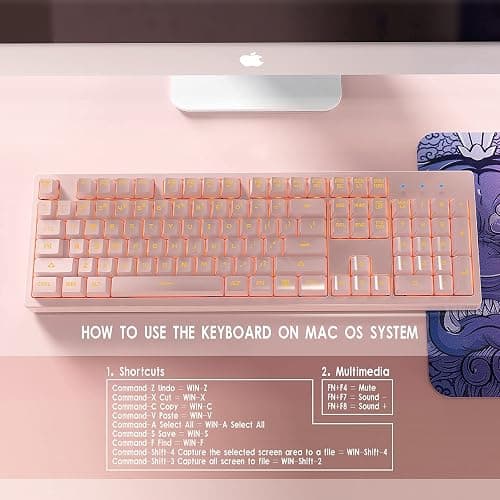 Basaltech Pink Keyboard with 7-Colors LED Backlit,104 Keys Silent Creamy Keyboards,Double Shot Keycaps Light Up Keyboard Wired USB for Computer,Mac,Laptop thumbnail 7