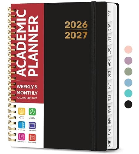 Planner 2026-2027 for Women & Men, Academic Monthly and Weekly Calendar Planner, Jul 2026 - Jun 2027, A5 (6.3" x 8.5"), Teacher Student Planning Book with Tabs, Ideal for Office School Supplies - Black - Image 1