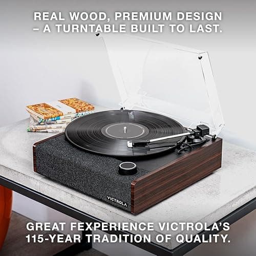 Victrola Eastwood II Record Player with Speakers – Bluetooth 5.1 and Vinyl Stream Technology, Vintage Style 3-Speed Vinyl Player, Audio Technica AT-3600LA Cartridge (Oak) thumbnail 8