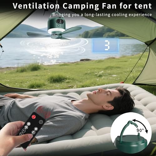 geonfi 11" Tent Fan with Light & Remote, Camping Ceiling Fan with 10040mAh Rechargeable Battery, Portable Hanging Fan for Tent, RV, Canopy, Outdoor Camping (Green, Centimeters, 28.9) thumbnail 3