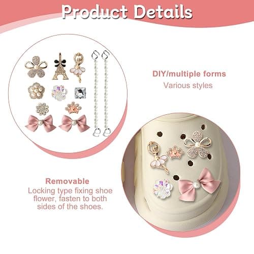 12PCS Pink Bow Shoes Charms for Girls and Women, Bling Crystal Shoe Accessories for Crocs DIY Clog Decorations Cute Pink Shoes Charms for Kids and Adults Birthday Present Party Gifts thumbnail 2