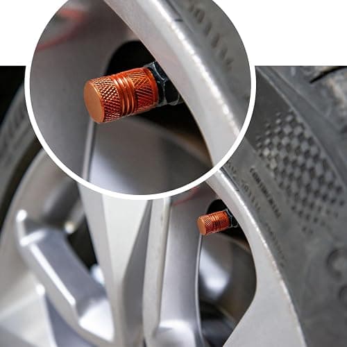 Tire Valve Stem Caps - 5 Pack Corrosion Resistant Premium Anodized Alloy Air Valve Caps American Flag Universal for Car SUV Bike Accessories Orange thumbnail 6
