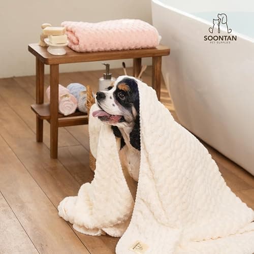 SOONTAN Microfiber Dog Towel Set for Drying Dogs – Absorbent, Quick-Dry, and Soft Towels for Bathing and Grooming Dogs and Cats, Including 2 Different Sized – Cloud Pet Towels (Pink) thumbnail 2